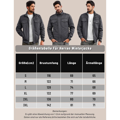 Warme Herren Fleecejacke mit Stehkragen und vielen Taschen Grau XXL