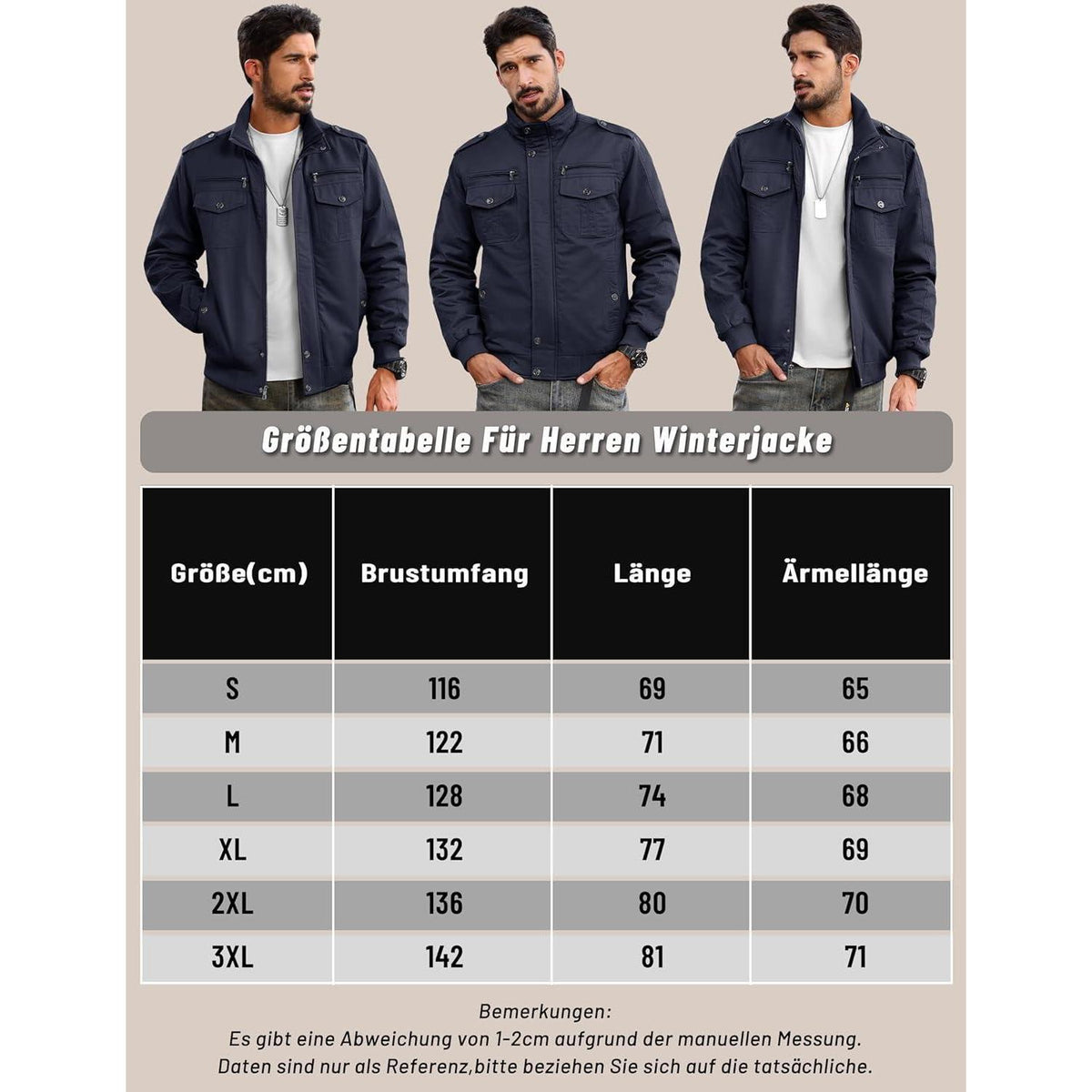 Herren Fleecejacke Winterjacke Warm & Funktional Dunkelblau XL