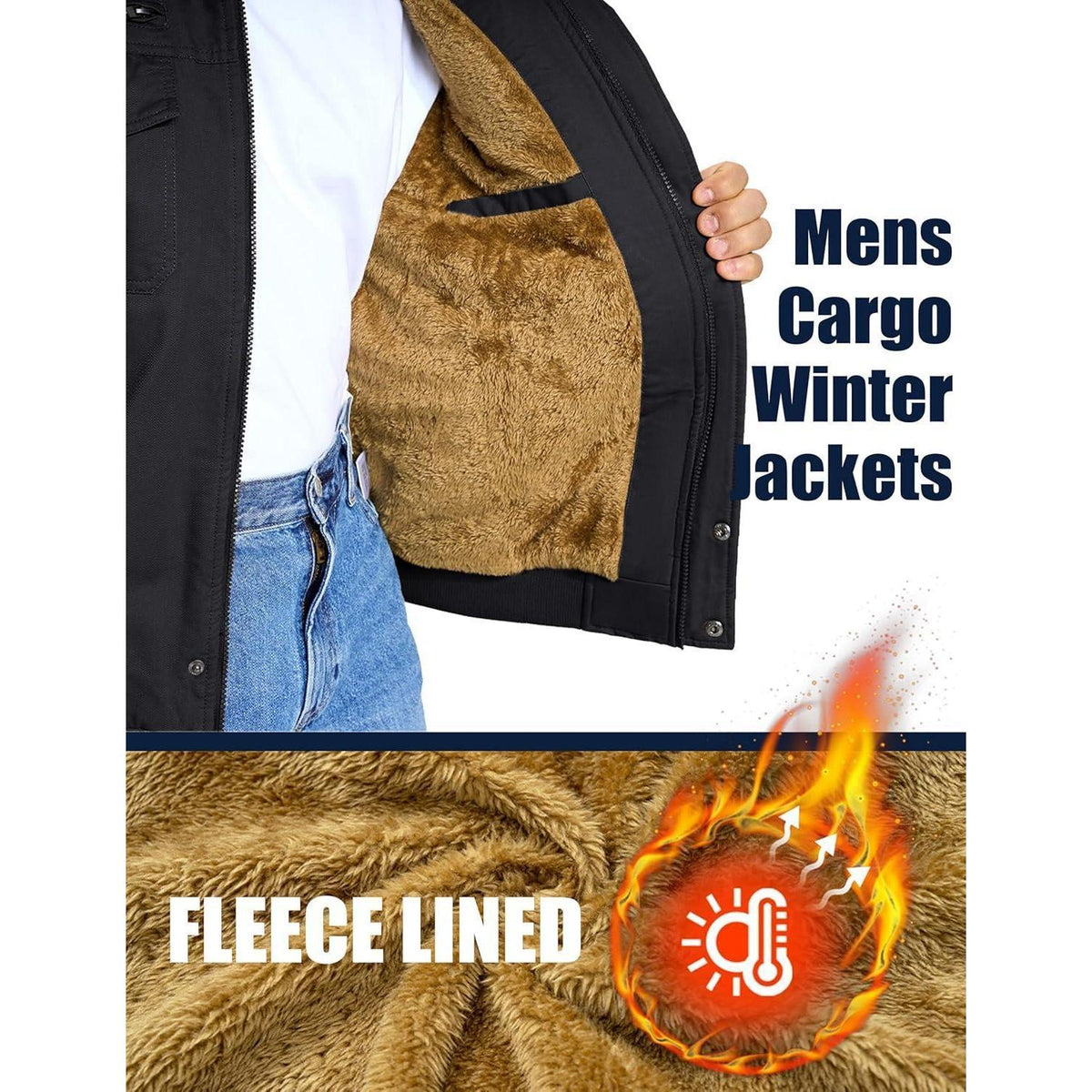 Herren Fleecejacke Winterjacke Warm & Funktional – Schwarz XXL