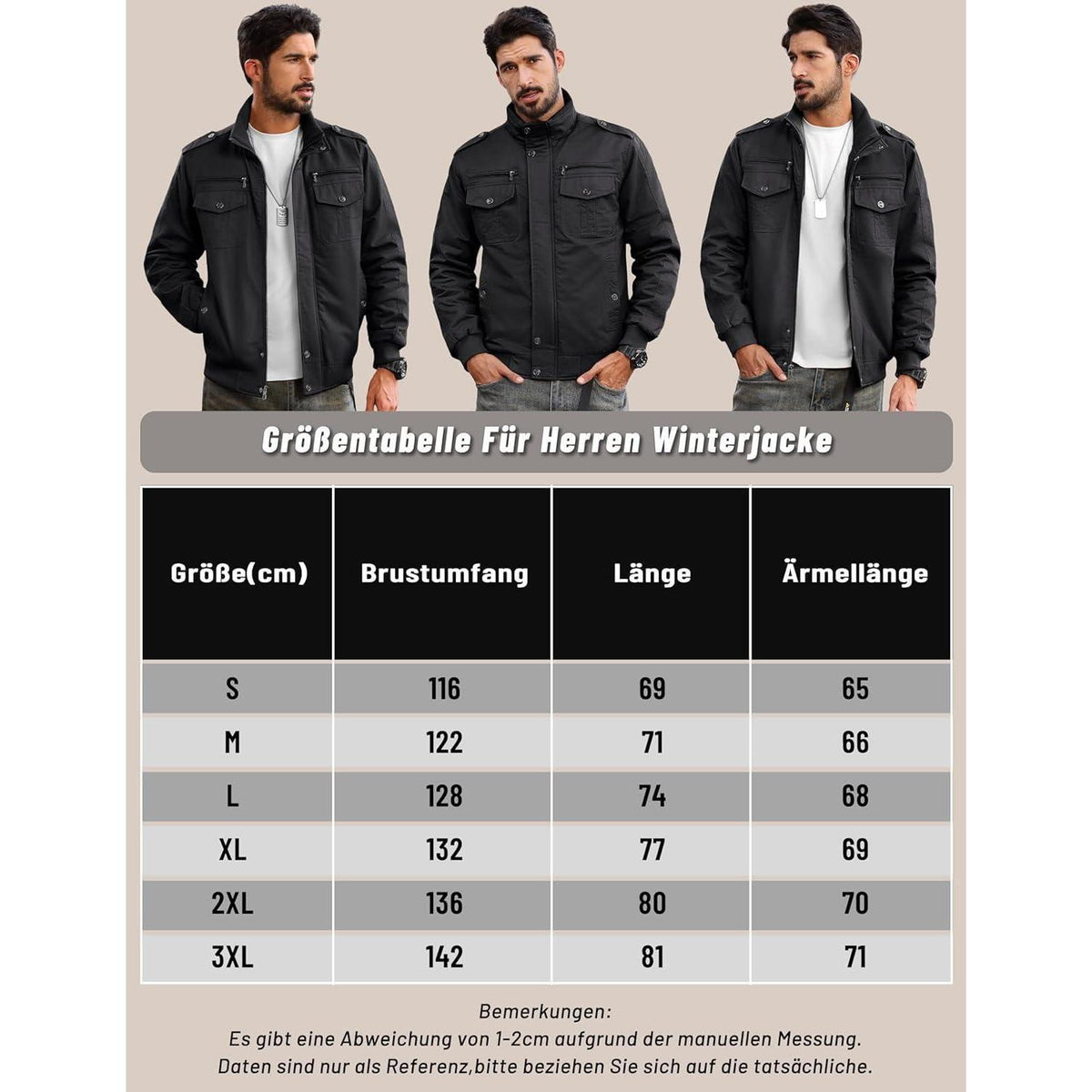 Herren Fleecejacke Winterjacke Warm & Praktisch – Schwarz
