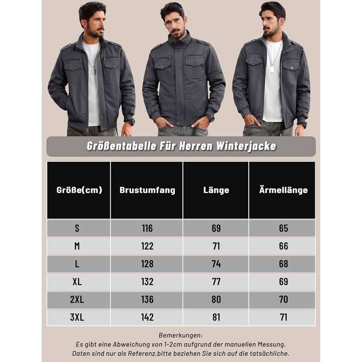 Herren Fleecejacke Winterjacke Warm & Funktional Grau