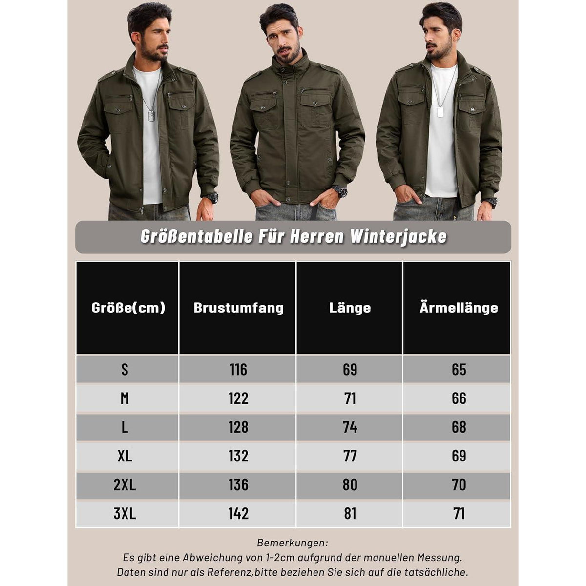 Herren Fleecejacke Winterjacke Warm & Funktional Armeegrün XL