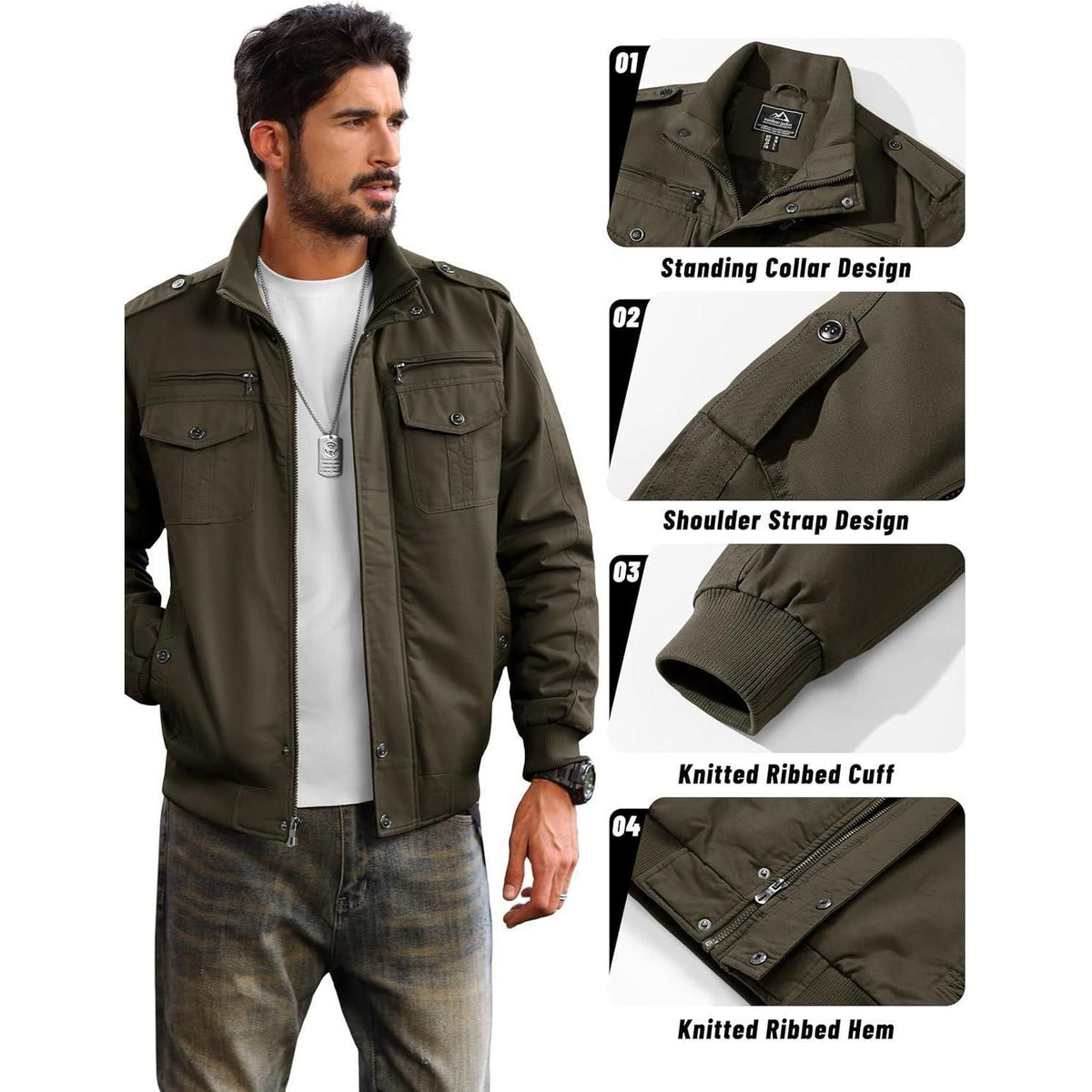 Herren Fleecejacke Winterjacke Warm & Funktional Armeegrün XXL