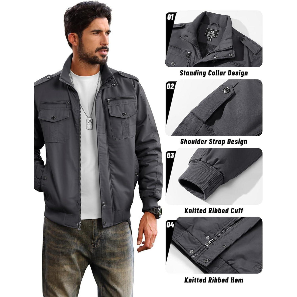 Herren Fleecejacke Winterjacke Warm & Funktional Grau