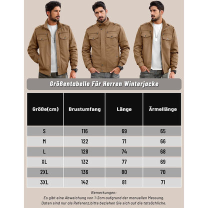 Herren Winterjacke Warm Fleece Übergangsjacke Militärstil Khaki L