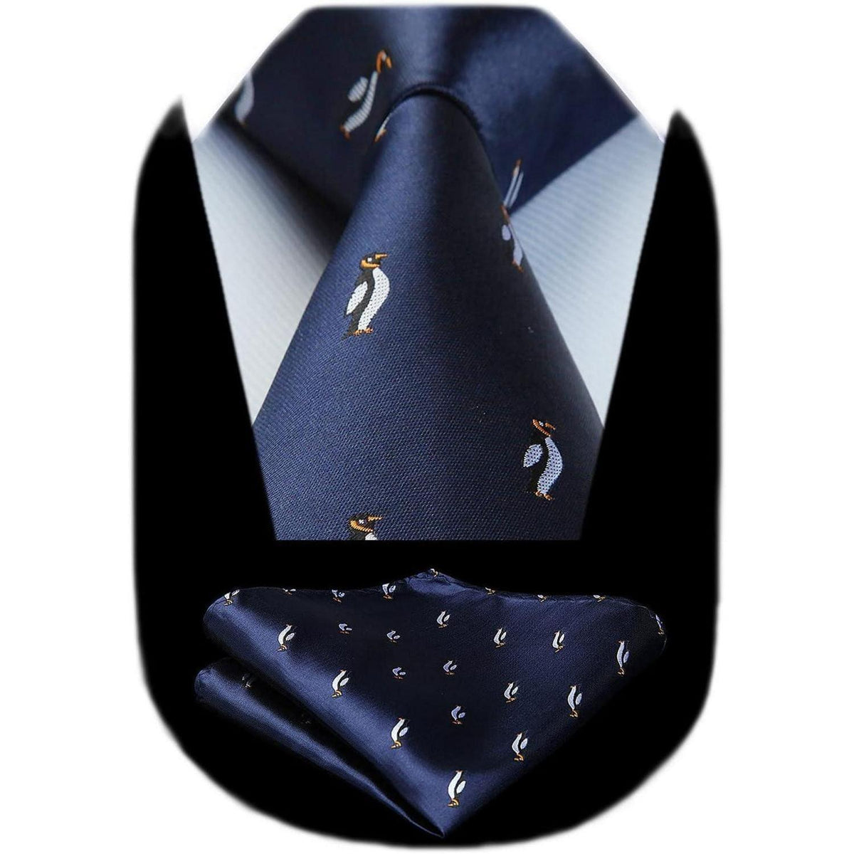 Herren Krawatten Set mit Pinguin Motiv, Marineblau