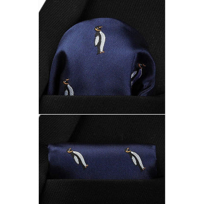 Herren Krawatten Set mit Pinguin Motiv, Marineblau