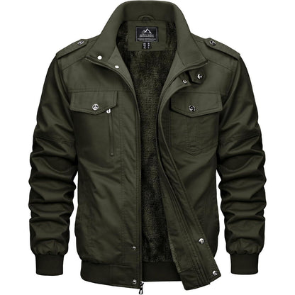 Herren Winterjacke Warm Gefüttert Fleecejacke Cargo Jacke Armygrün