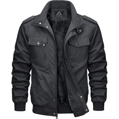 Herren Winterjacke Warm Gefüttert Fleecejacke Cargo Jacke Grau