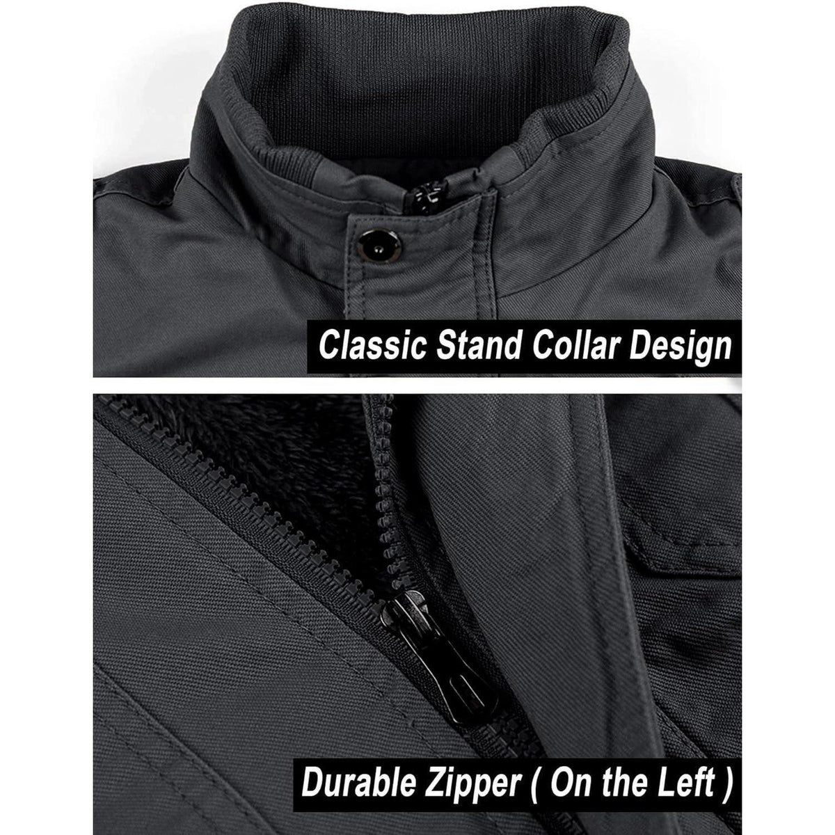 Herren Winterjacke Warm Gefüttert Fleecejacke Cargo Jacke Grau