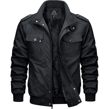 Herren Winterjacke Warm Gefüttert Fleecejacke Cargo Jacke Schwarz