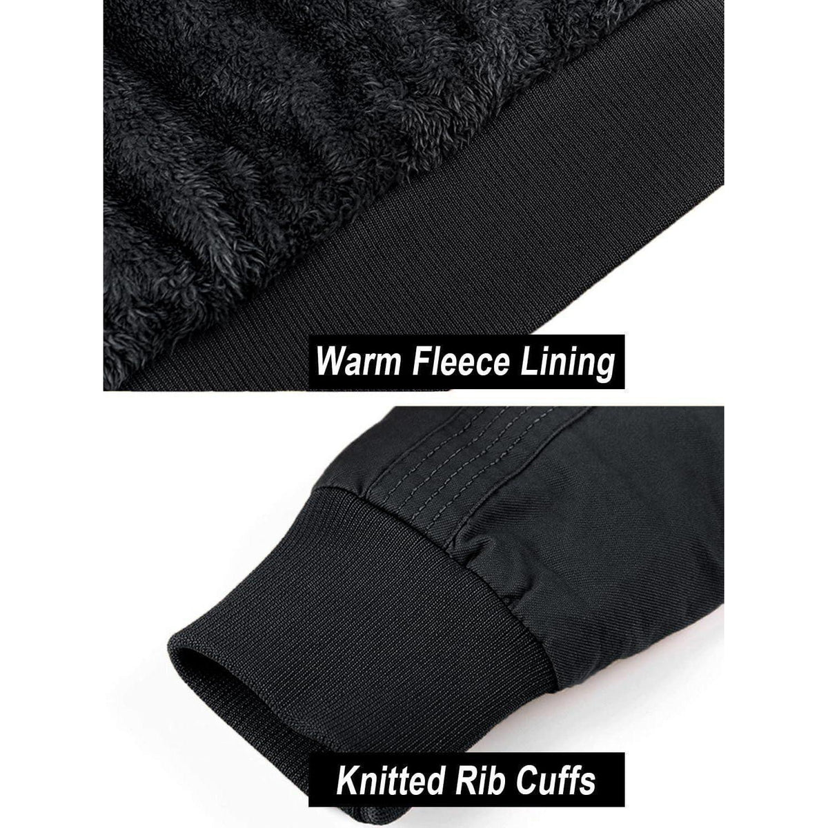 Herren Winterjacke Warm Gefüttert Fleecejacke Cargo Jacke Schwarz