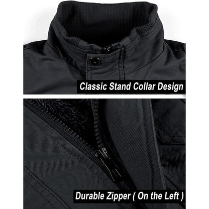 Herren Winterjacke Warm Gefüttert Fleecejacke Cargo Jacke Schwarz