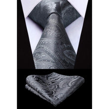 Herren Weste Paisley Floral Jacquard Krawatte Set Grau XS