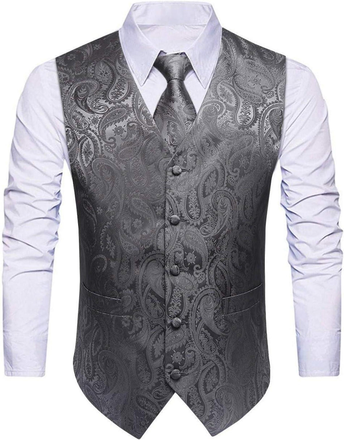 HISDERN Paisley Floral Jacquard Weste Krawatte Set Grau