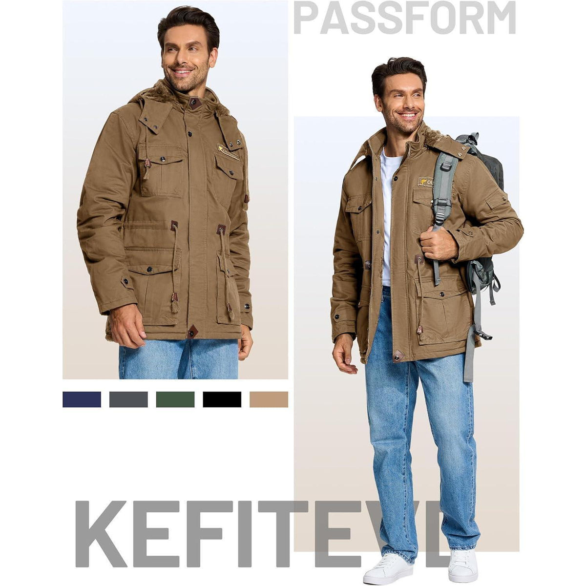Herren Winterparka Fleecegefüttert mit Taschen & Kapuze