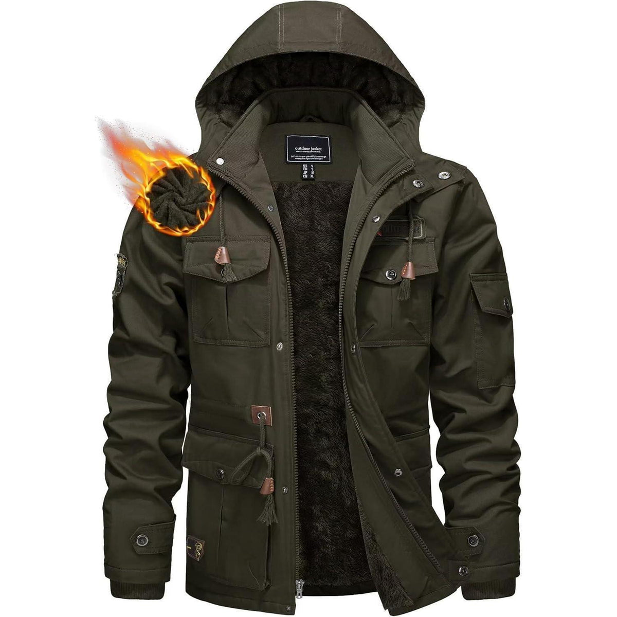 Herren Winterparka Fleecegefüttert Dunkeloliv
