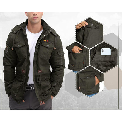 Herren Winterparka Fleecegefüttert Dunkeloliv