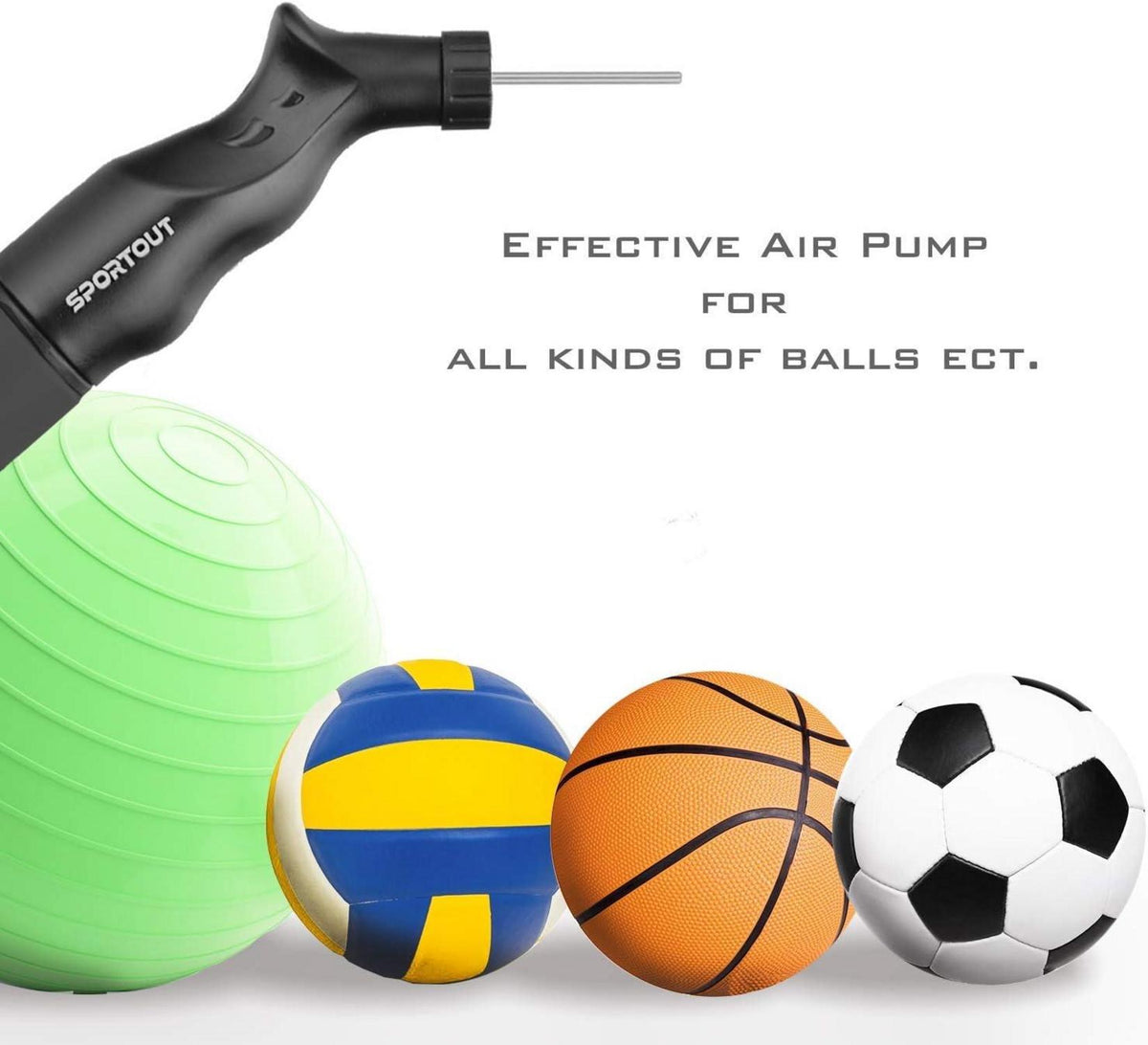 Sportout Dual-Action Ballpumpe mit 5 Ersatznadeln - Handlich Luftpumpe für Bälle