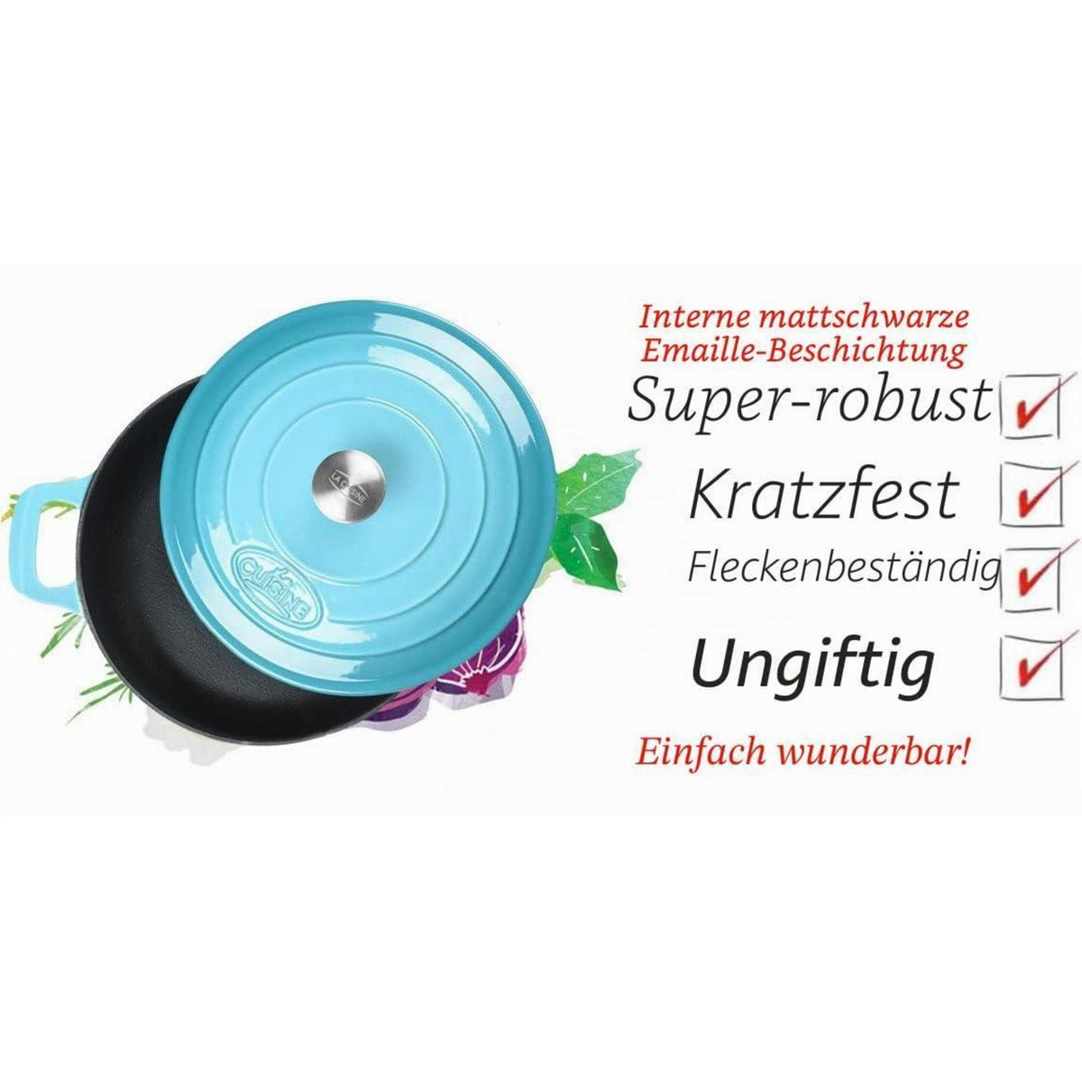 Gusseisen Sauteuse 28 cm – Emaillierte Schmorpfanne Blaugrün