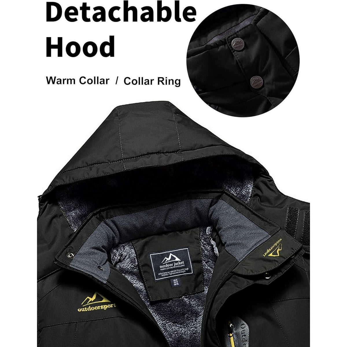 Herren Fleecejacke Winter Warm Gefüttert Skijacke XL Schwarz