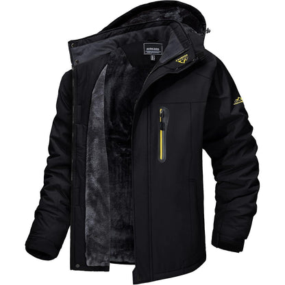 Herren Fleecejacke Winter Warm Gefüttert Skijacke Dunkel Schwarz L