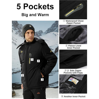 Herren Fleecejacke Winter Warm Gefüttert Skijacke Dunkel Schwarz L
