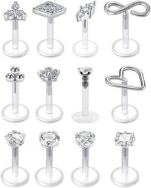 Klare Lippenpiercing 16G Flexibles Acryl mit CZ Opal - 8