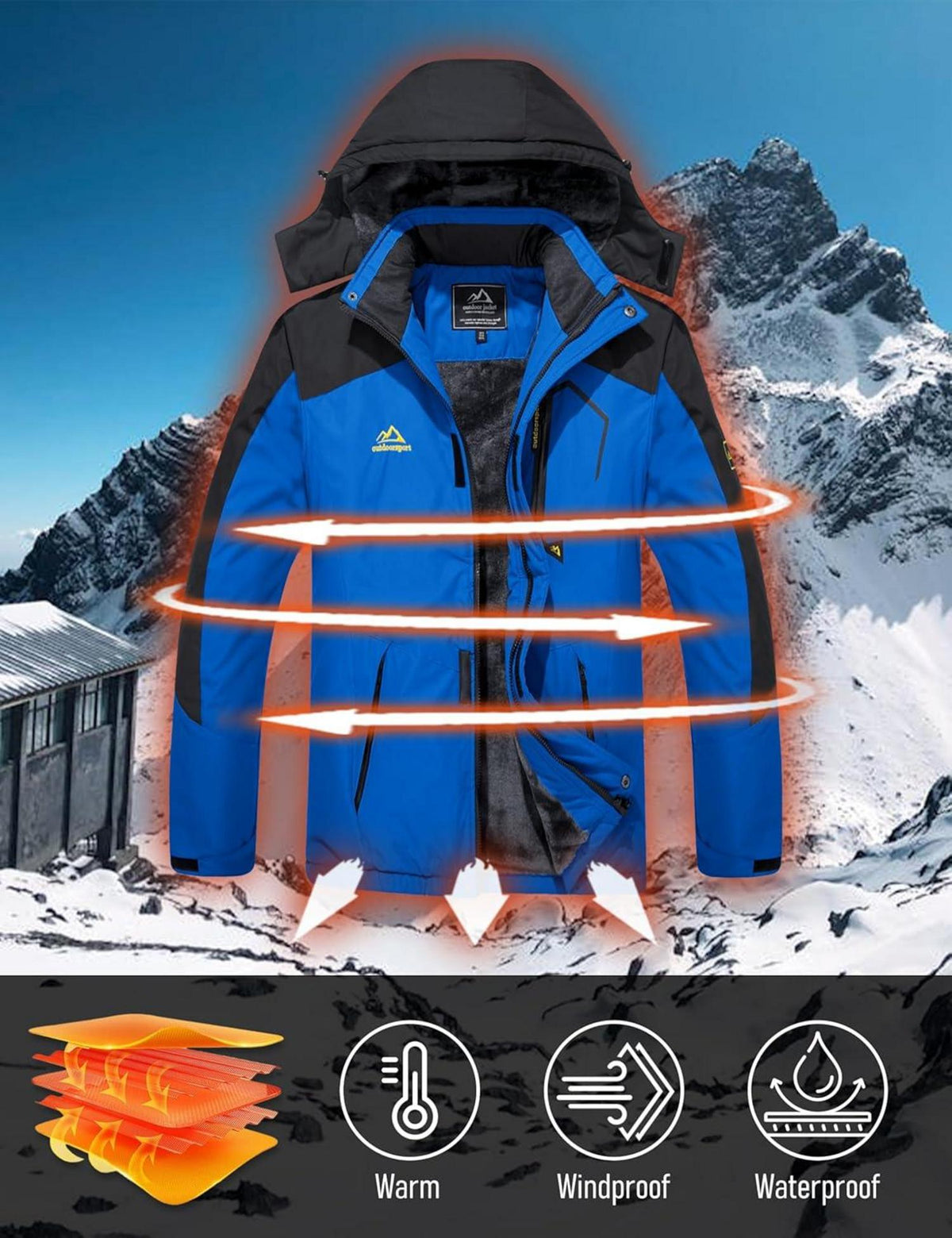 Winter Skijacke Herren Fleece gefüttert Outdoor Wasserdicht