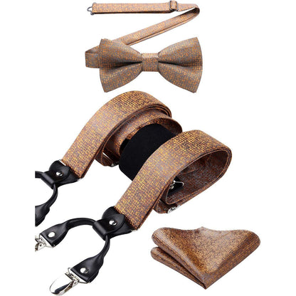Herren Hosenträger Set mit Fliege und Einstecktuch, Braun