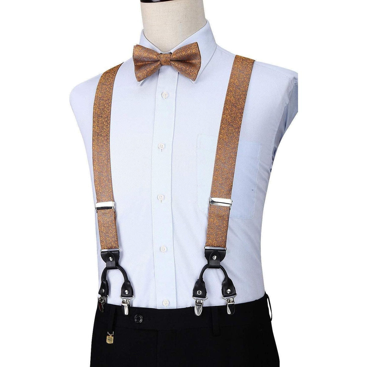 Herren Hosenträger Set mit Fliege und Einstecktuch, Braun