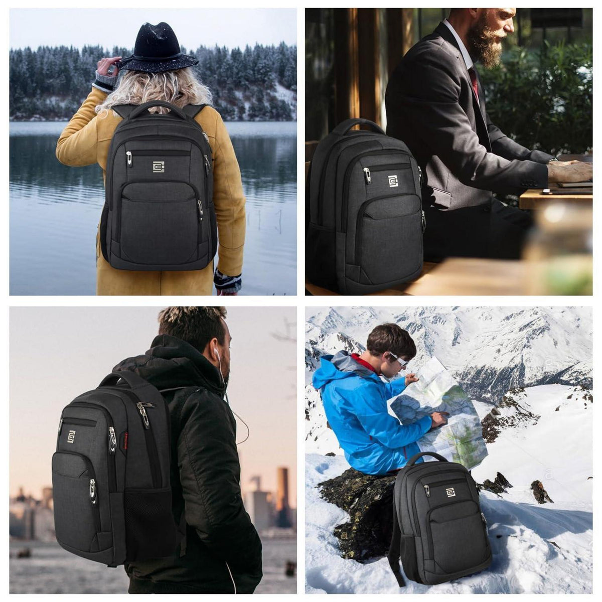 18 Zoll Laptop Rucksack Herren – Schulrucksack Retro Schwarz