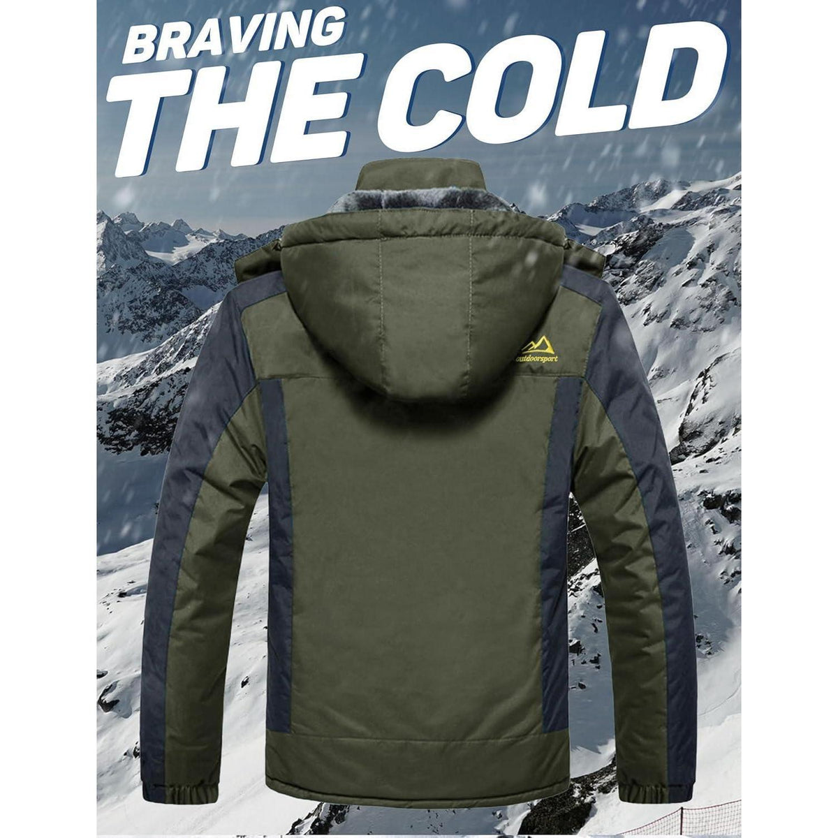 Herren Fleecejacke Winter Warm Gefüttert Skijacke Outdoor Armeegrün