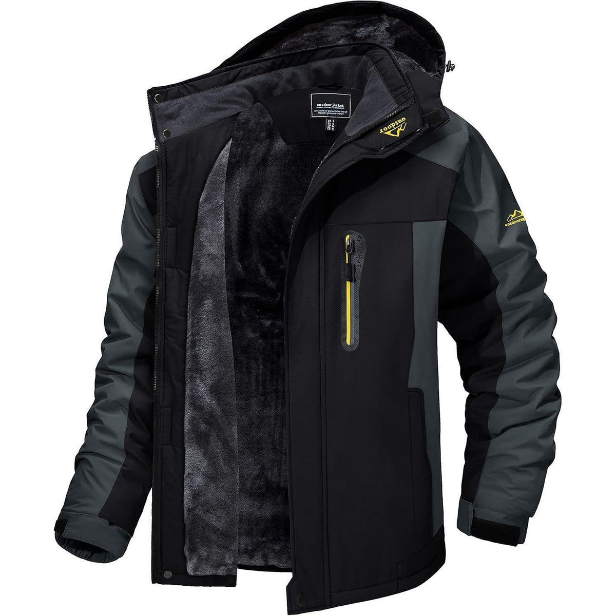 Herren Fleecejacke Winter Warm Gefüttert Skijacke Schwarz-Grau L