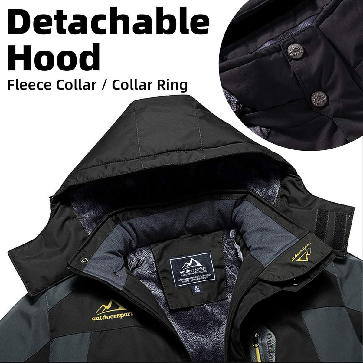 Herren Fleecejacke Winter Warm Gefüttert Skijacke Outdoor XL Schwarz-Grau