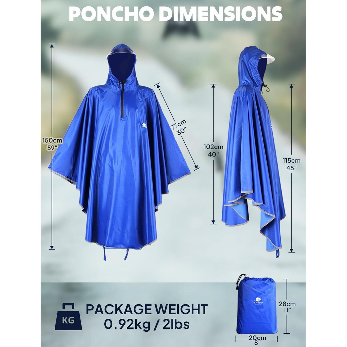 Wasserdichter Fahrrad-Regenponcho mit Kapuze – Blau