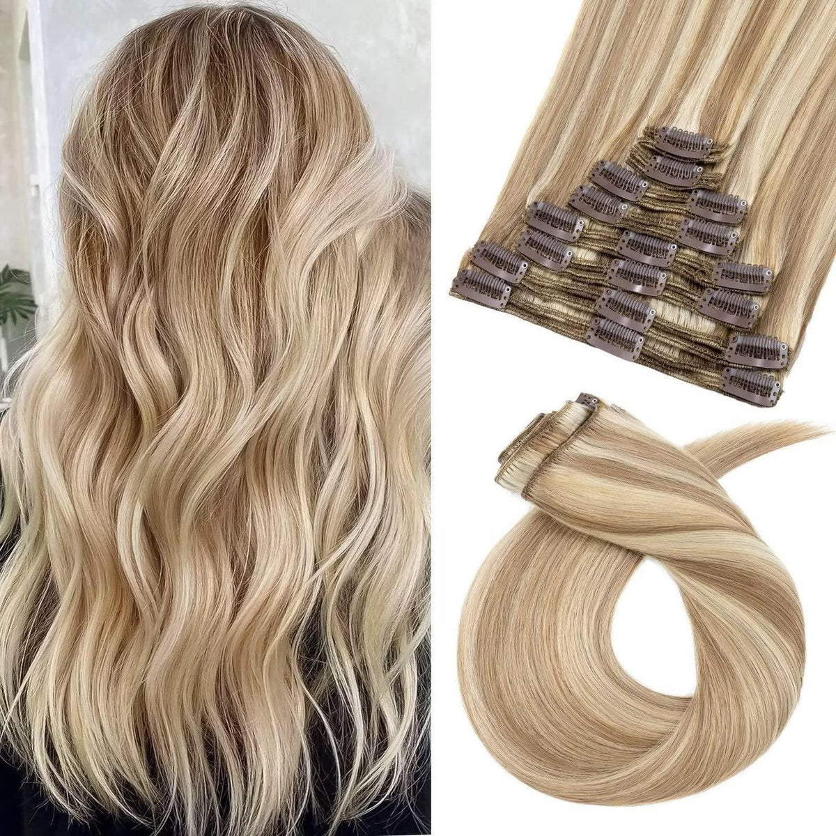 Echthaar Clip-Ins Blond 60cm – Remy Hair, Balayage