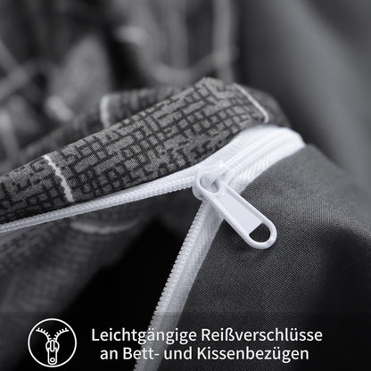 Bettwäsche Set 220x240 Anthrazit Gitter Muster Mikrofaser