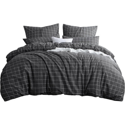 Bettwäsche Set 200x200 Anthrazit Gittermuster Mikrofaser mit