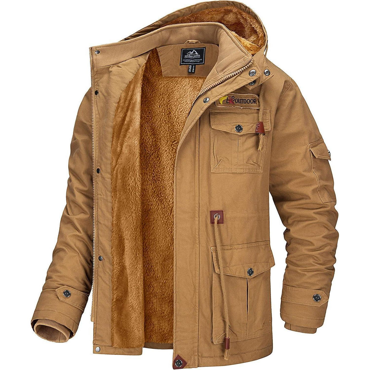 Herren Winterjacke gefüttert Fleece Parka mit Kapuze Khaki XL