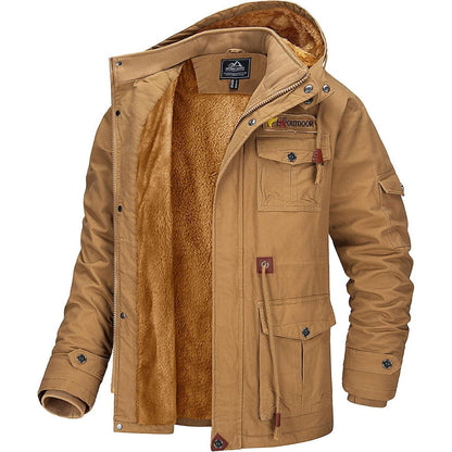 Herren Winterjacke gefüttert Fleece Parka mit Kapuze Khaki XL