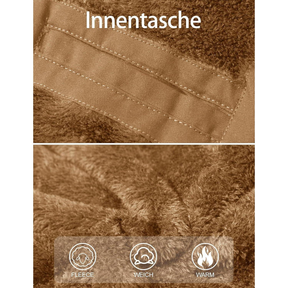 Herren Winterjacke gefüttert Fleece Parka mit Kapuze Khaki XL