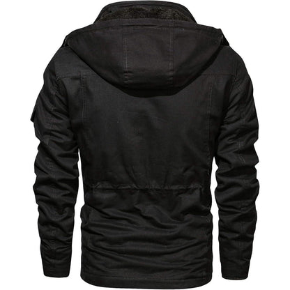 Herren Winterjacke gefüttert Fleece Parka mit Kapuze Schwarz XL