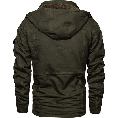 Warme Winterjacke Herren mit abnehmbarer Kapuze, Armeegrün