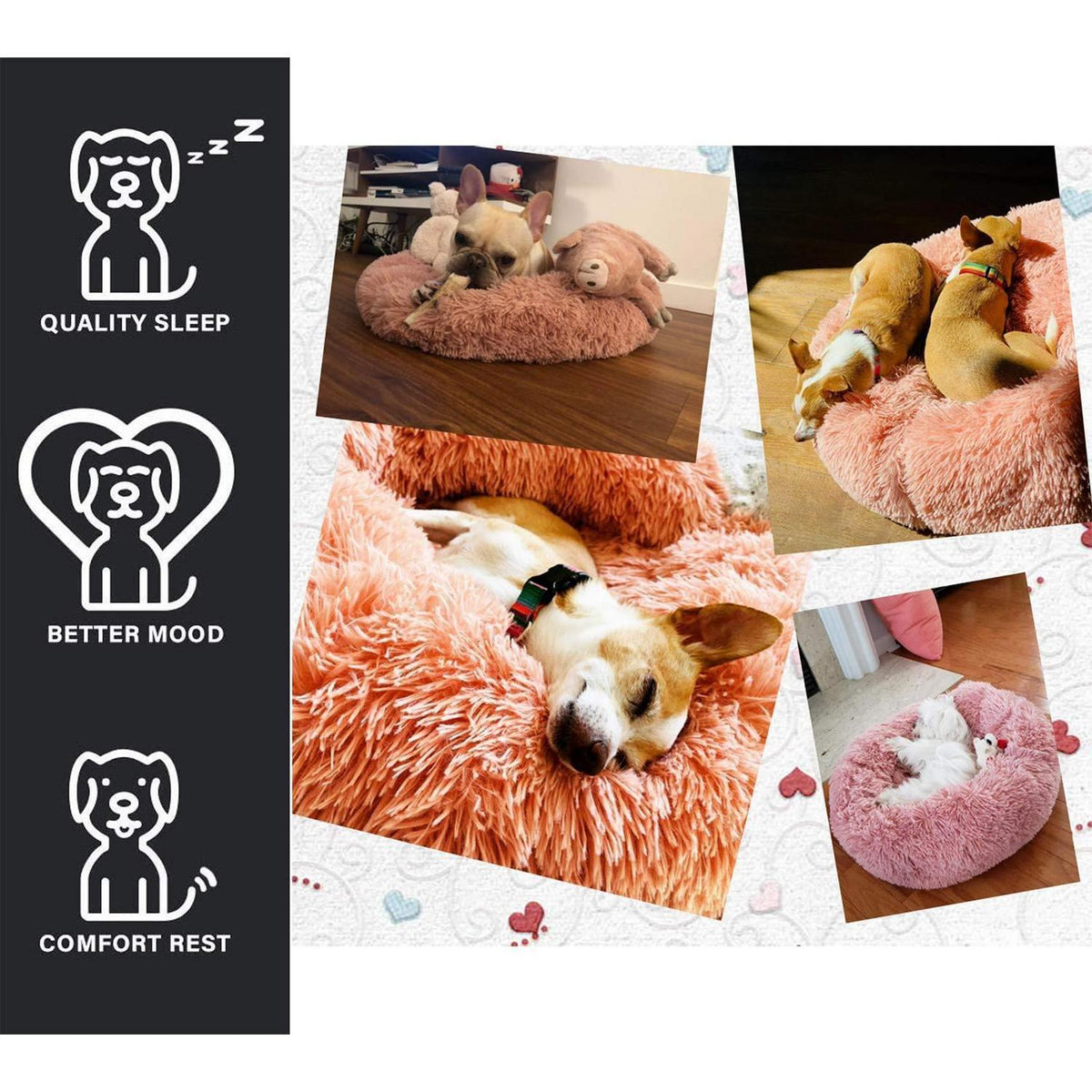 Plüsch Hundebett Groß – Waschbar, Rutschfest, 120x120cm Rose