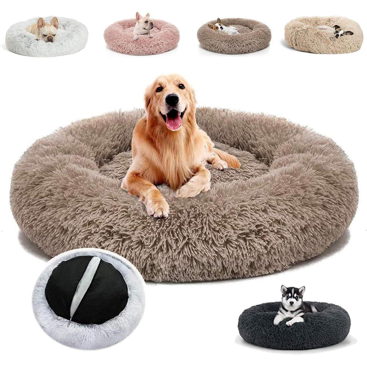 Plüsch Hundebett Groß – Flauschig, Waschbar, 120x120cm Coffee