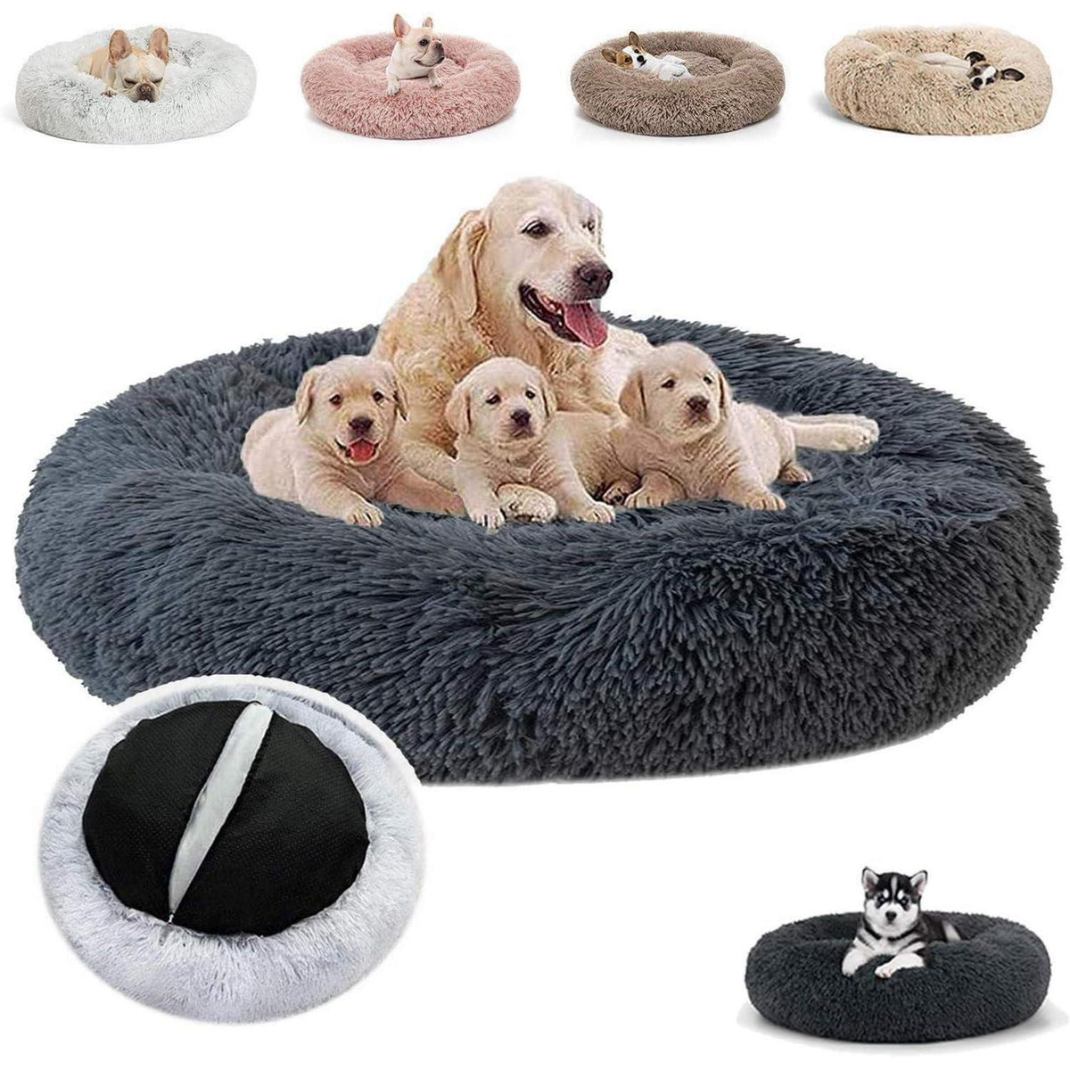 Flauschiges Hundebett Rund für Große Hunde – Grau 120x120x20cm