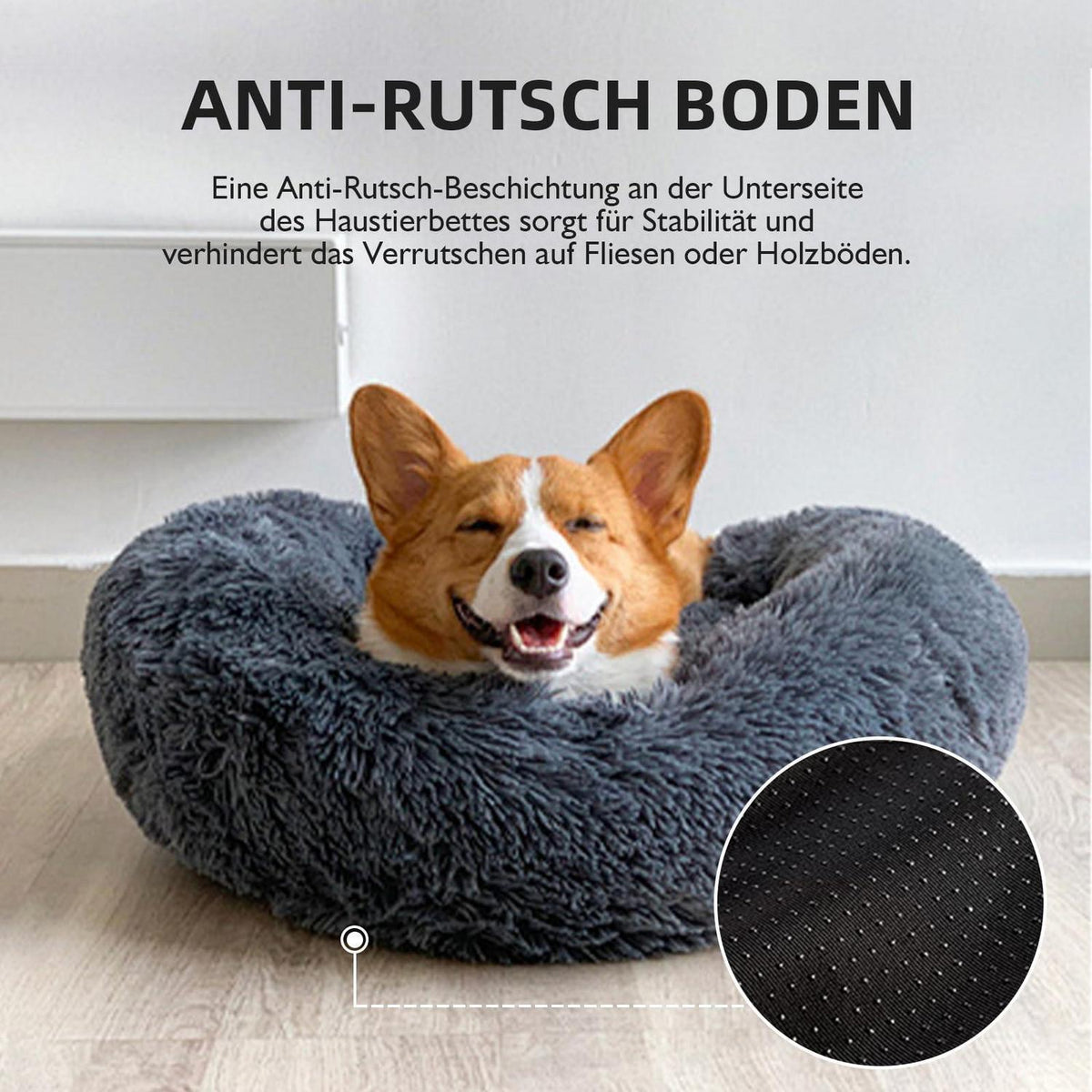 Flauschiges Hundebett Rund für Große Hunde – Grau 120x120x20cm