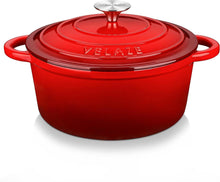 Gusseisen Bräter mit Deckel 24cm 4L Emailliert Rund Rot Topf