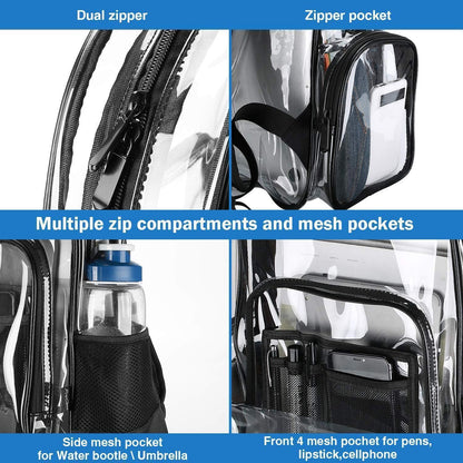 Transparenter PVC-Rucksack mit Laptopfach 42x28.5x12.7cm
